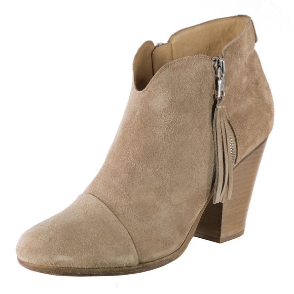 RAG & BONE Ankle Boots Booties Sz. 39.5 EU 9.5 US Beige Suede Double Zipper - Picture 1 of 8